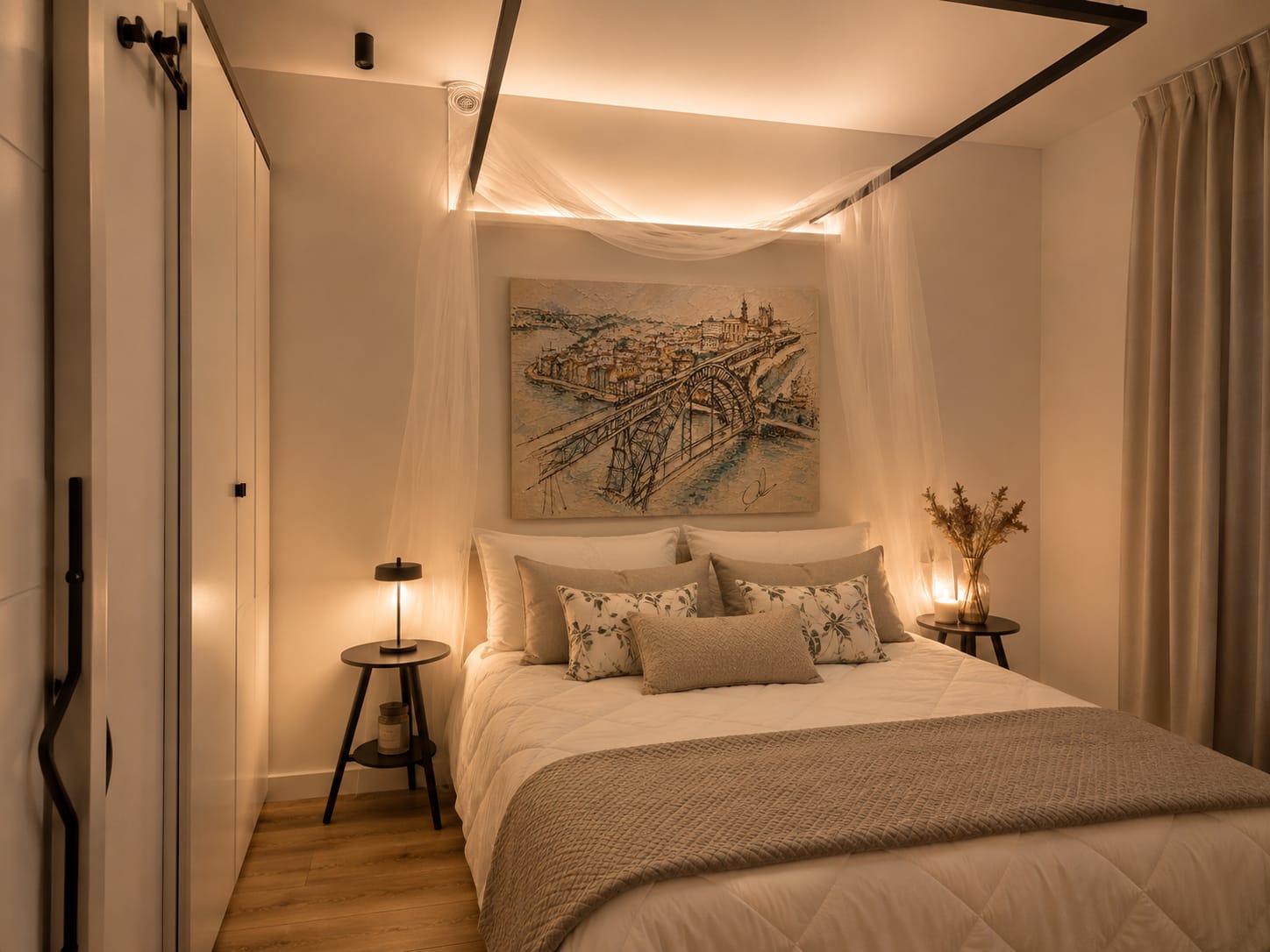 Designer Apartment with bed and warm colors